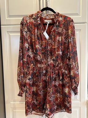 Adelyn Rae Rust Multicolor Printed Long-Sleeve Shorts romper